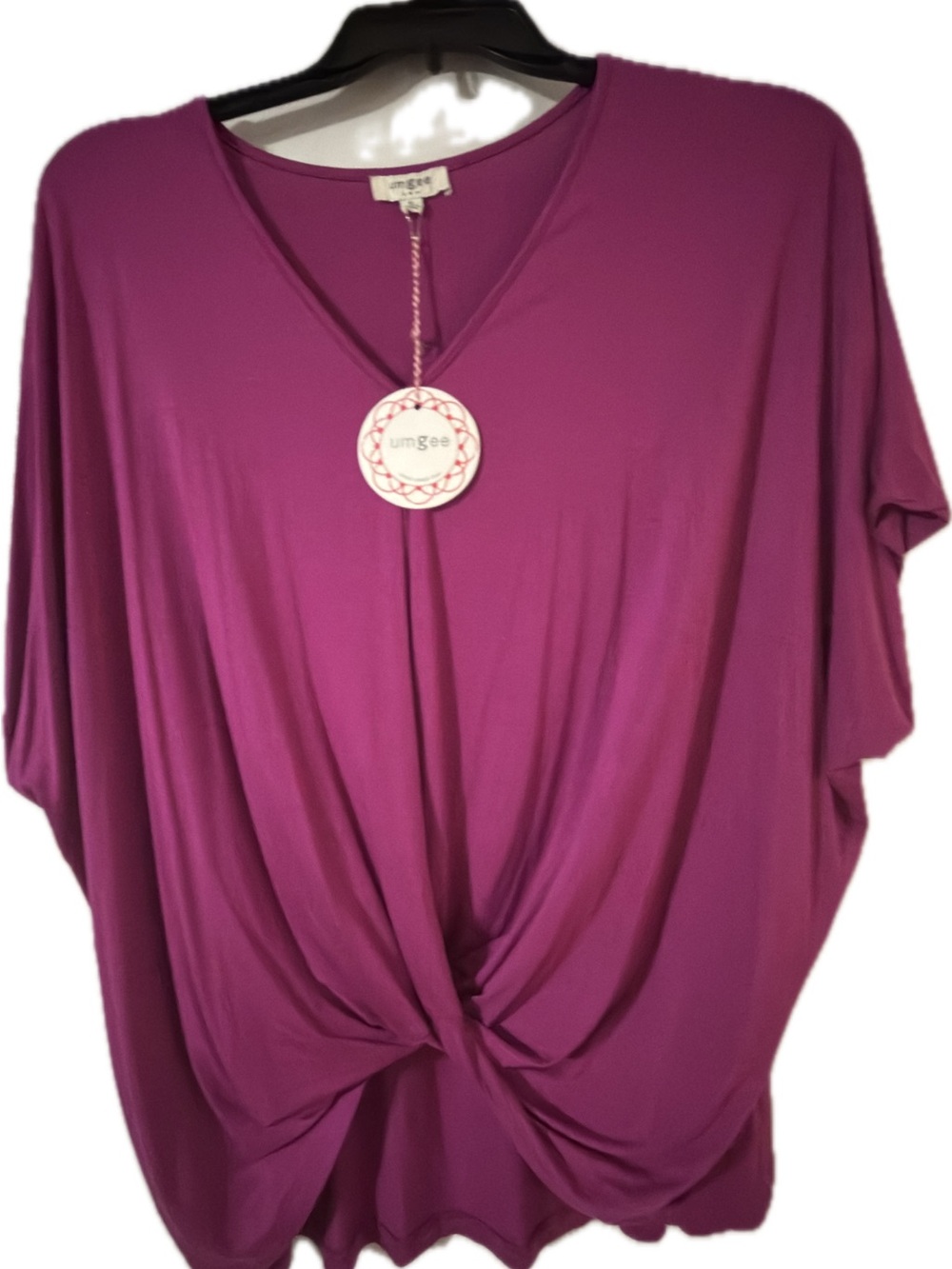 Umgee Magenta Twist-Front V-Neck Tunic